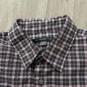 John Varvatos Men's Black and Red Plaid Shirt